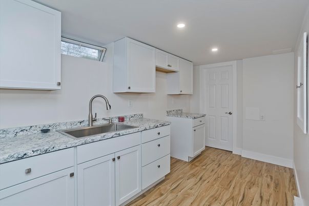 Interior, Kitchen, Recessed Lighting, Wood Texture Flooring