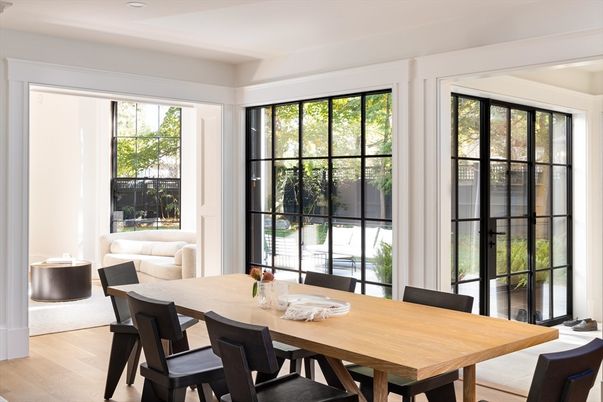 Dining room, Interior, Recessed Lighting, Wood Texture Flooring
