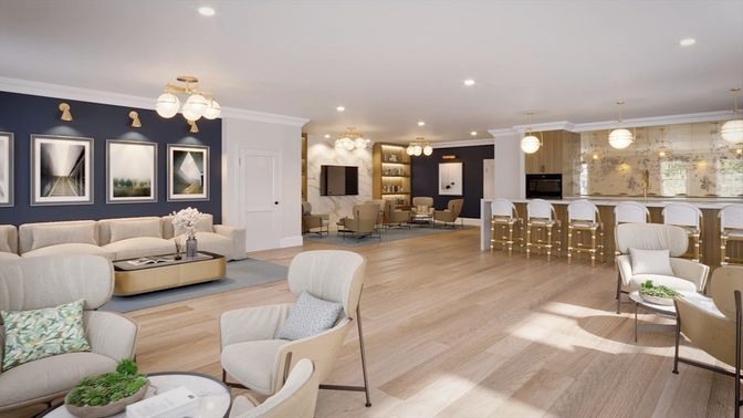 Dining room, Interior, Living room, Pendant Lights, Recessed Lighting, Wood Texture Flooring