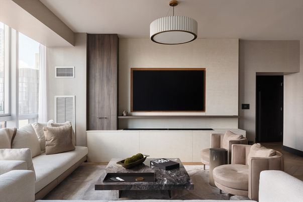 Interior, Living room, Pendant Lights, Wood Texture Flooring