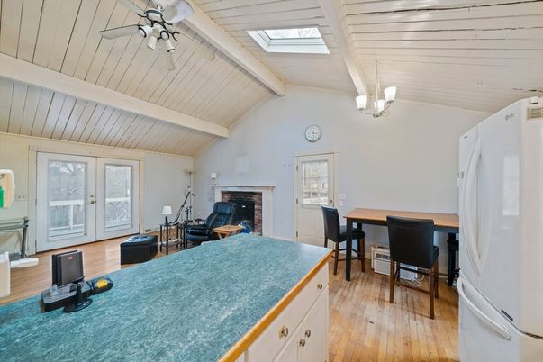 Dining room, Fireplace, Interior, Wood Texture Flooring