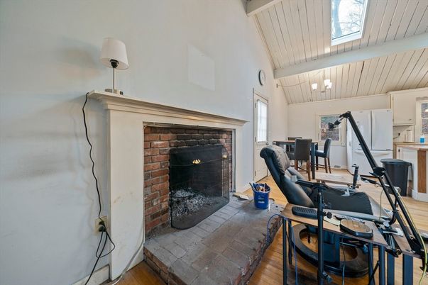 Fireplace, Fitness Equipment, Home Office, Interior, Wood Texture Flooring