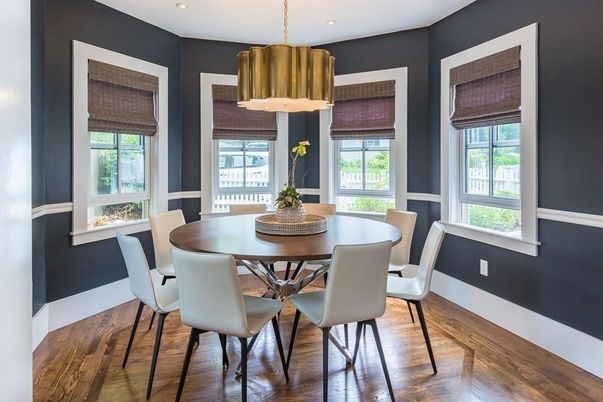 Dining room, Interior, Recessed Lighting, Wood Texture Flooring