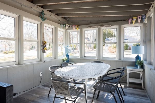 Dining room, Interior, Sun Room, Wooden Beams, Wood Texture Flooring