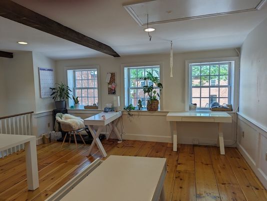 Home Office, Interior, Pendant Lights, Recessed Lighting, Wooden Beams, Wood Texture Flooring