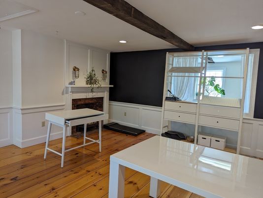 Fireplace, Interior, Recessed Lighting, Wooden Beams, Wood Texture Flooring