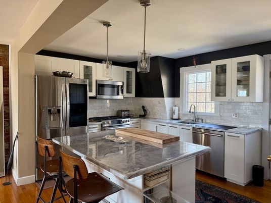 Interior, Kitchen, Pendant Lights, Stainless Steel Appliances, Wood Texture Flooring