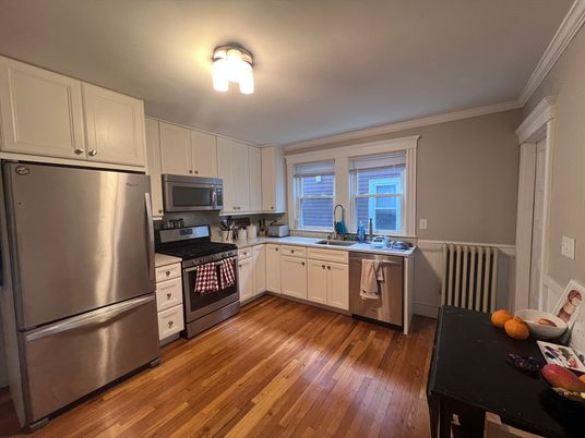 Interior, Kitchen, Stainless Steel Appliances, Wood Texture Flooring