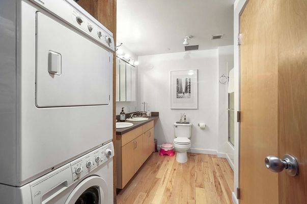 Bathroom, Interior, Utility Closets, Washer, Wood Texture Flooring