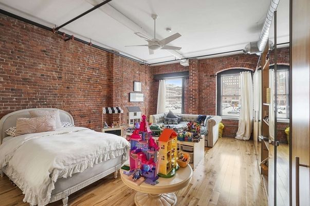 Bedroom, Interior, Stone Walls, Wood Texture Flooring