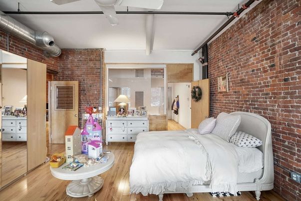 Bedroom, Interior, Stone Walls, Wood Texture Flooring