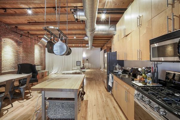 Interior, Kitchen, Living room, Stainless Steel Appliances, Stone Walls, Wooden Beams, Wooden Ceilings, Wood Texture Flooring