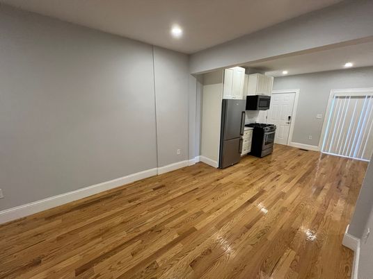 Empty room, Interior, Kitchen, Recessed Lighting, Wood Texture Flooring