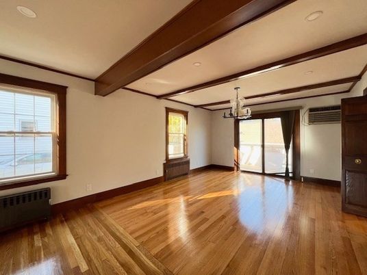 Chandelier, Empty room, Interior, Wooden Beams, Wood Texture Flooring