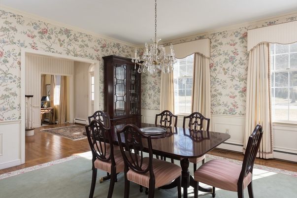 Chandelier, Dining room, Interior, Wood Texture Flooring