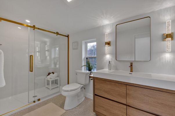 Bathroom, Glass Shower, Interior, Recessed Lighting