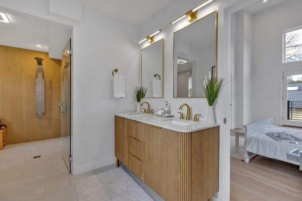Bathroom, Dual Sink Vanities, Glass Shower, Interior, Recessed Lighting