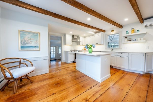 Interior, Kitchen, Recessed Lighting, Wooden Beams, Wood Texture Flooring