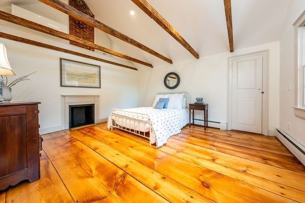 Bedroom, Fireplace, Interior, Wooden Beams, Wood Texture Flooring