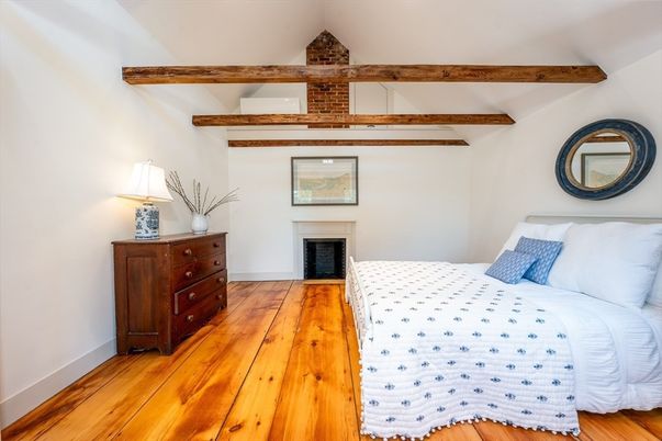 Bedroom, Fireplace, Interior, Wooden Beams, Wood Texture Flooring