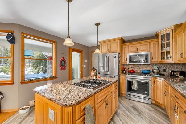Interior, Kitchen, Pendant Lights, Stainless Steel Appliances, Wood Texture Flooring