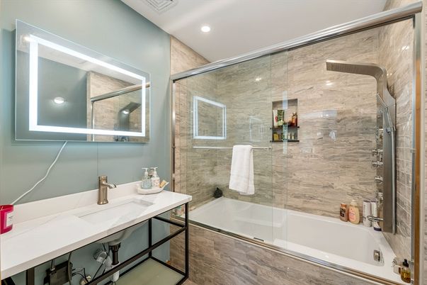 Bathroom, Glass Shower, Interior, Recessed Lighting
