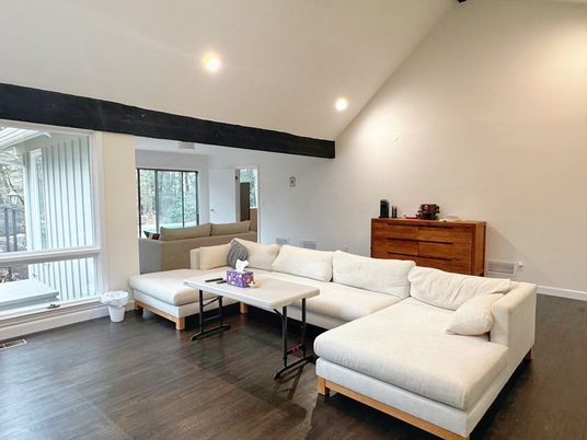 Interior, Living room, Recessed Lighting, Wooden Beams, Wood Texture Flooring