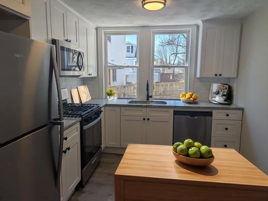Interior, Kitchen, Stainless Steel Appliances, Wood Texture Flooring