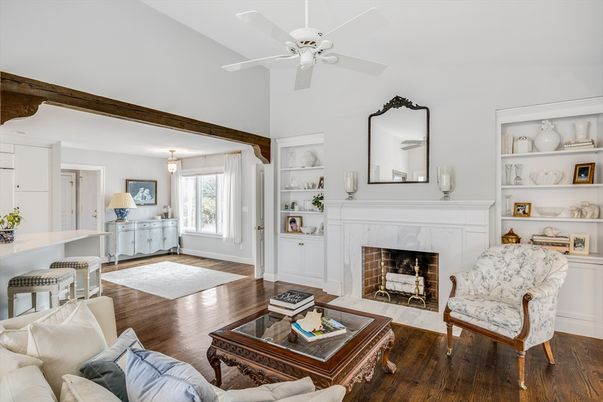 Fireplace, Interior, Living room, Pendant Lights, Wood Texture Flooring