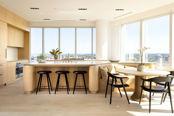 Dining room, Interior, Kitchen, Recessed Lighting, Wood Texture Flooring