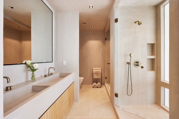 Bathroom, Glass Shower, Interior, Recessed Lighting