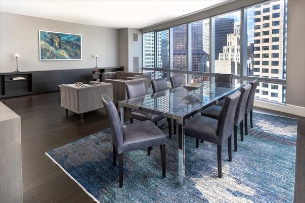 Dining room, Interior, Living room, Recessed Lighting, Wood Texture Flooring