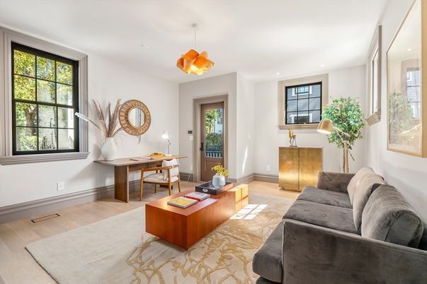 Home Office, Interior, Living room, Pendant Lights, Recessed Lighting, Wood Texture Flooring