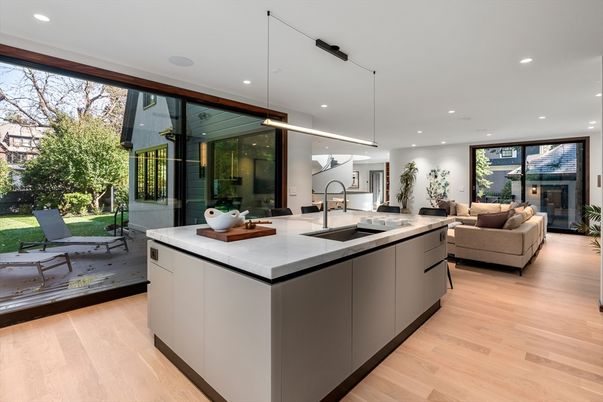 Interior, Kitchen, Living room, Pendant Lights, Recessed Lighting, Wood Texture Flooring