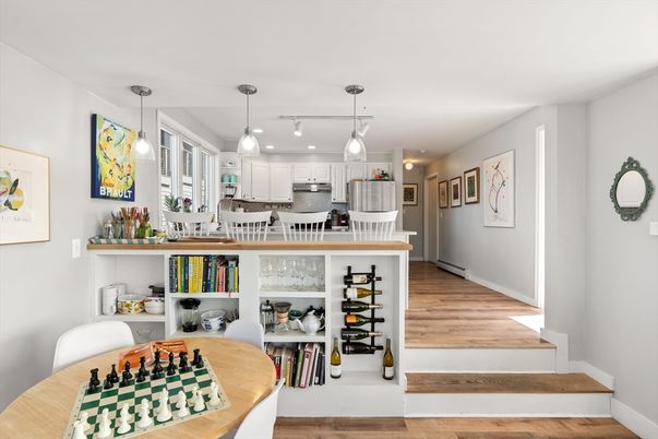 Interior, Kitchen, Pendant Lights, Stainless Steel Appliances, Wood Texture Flooring