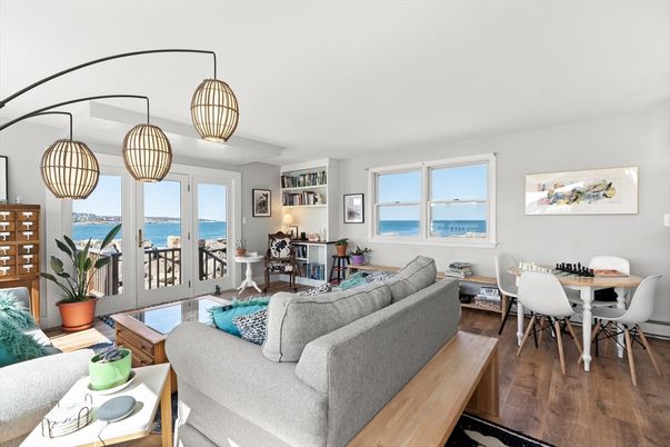 Dining room, Interior, Living room, Pendant Lights, Water, Wood Texture Flooring