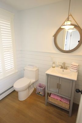 Bathroom, Interior, Pendant Lights, Wood Texture Flooring