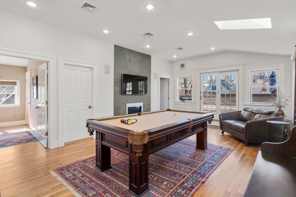 Billiard Table, Game Room, Interior, Recessed Lighting, Wood Texture Flooring
