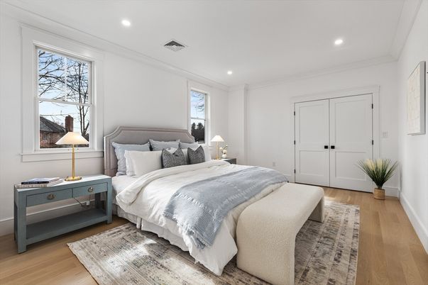 Bedroom, Interior, Recessed Lighting, Wood Texture Flooring