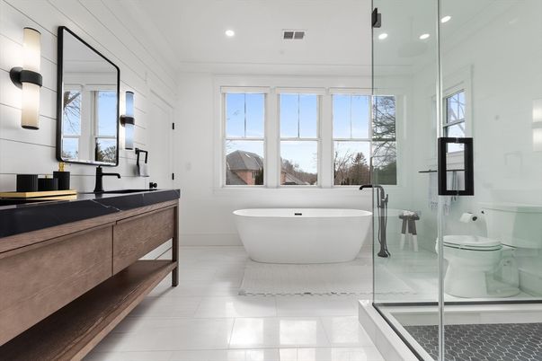 Bathroom, Dual Sink Vanities, Free Standing Baths, Glass Shower, Interior, Recessed Lighting
