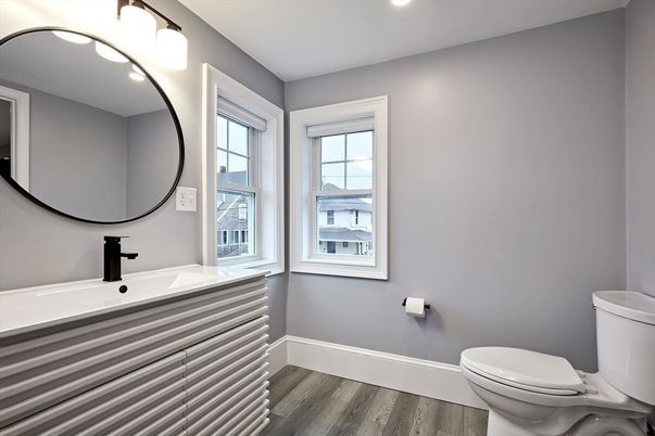 Bathroom, Interior, Recessed Lighting, Wood Texture Flooring
