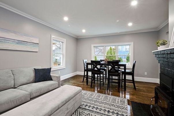 Dining room, Interior, Recessed Lighting, Wood Texture Flooring