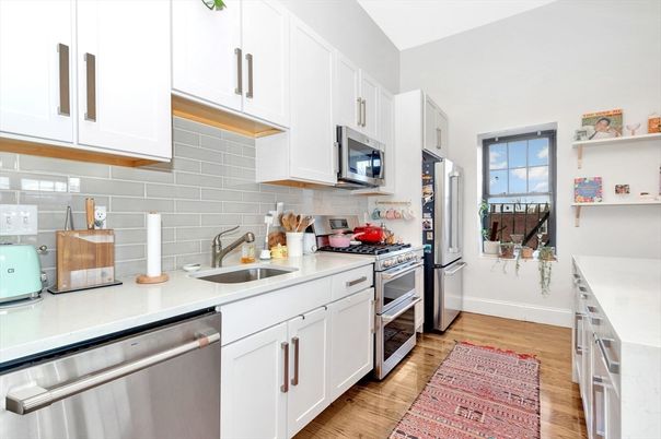 Interior, Kitchen, Stainless Steel Appliances, Wood Texture Flooring