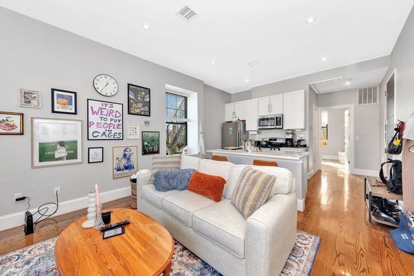 Interior, Kitchen, Living room, Recessed Lighting, Stainless Steel Appliances, Wood Texture Flooring