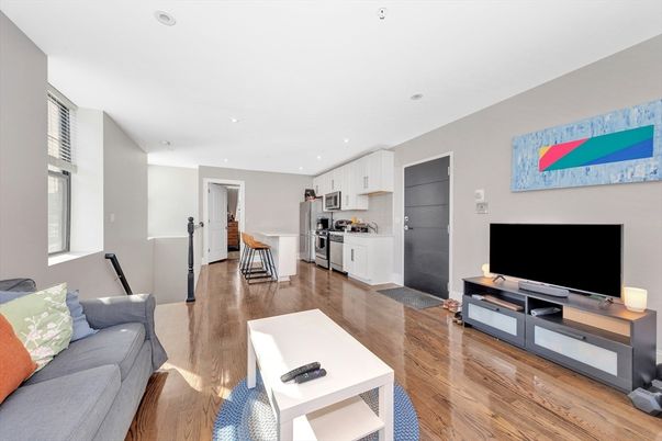 Interior, Kitchen, Living room, Recessed Lighting, Stainless Steel Appliances, Wood Texture Flooring