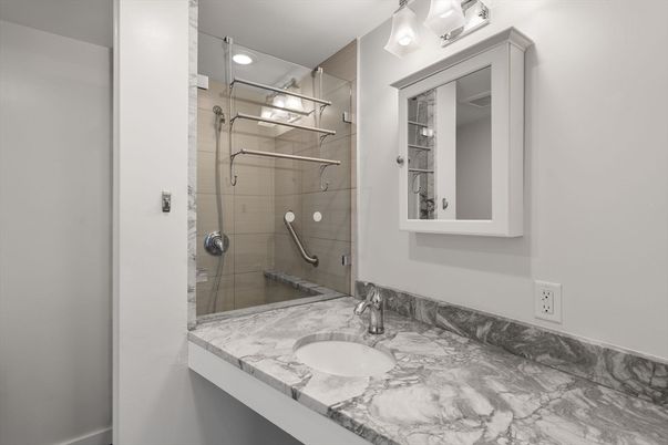 Bathroom, Glass Shower, Interior, Recessed Lighting