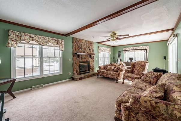Fireplace, Interior, Living room, Wooden Beams