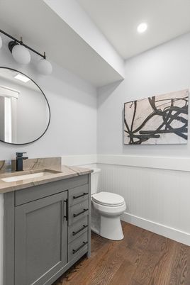 Bathroom, Interior, Recessed Lighting, Wood Texture Flooring