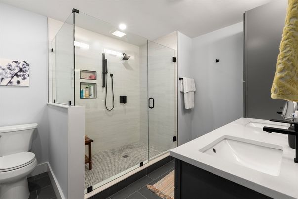 Bathroom, Glass Shower, Interior, Recessed Lighting