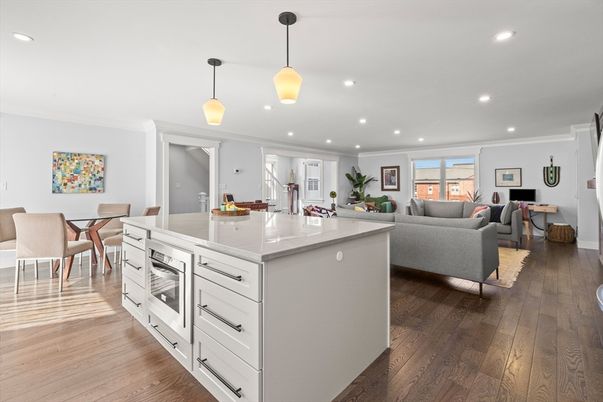 Dining room, Interior, Kitchen, Living room, Pendant Lights, Recessed Lighting, Wood Texture Flooring